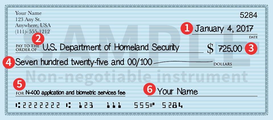 Image of a check with the correct way to write-in the check fields