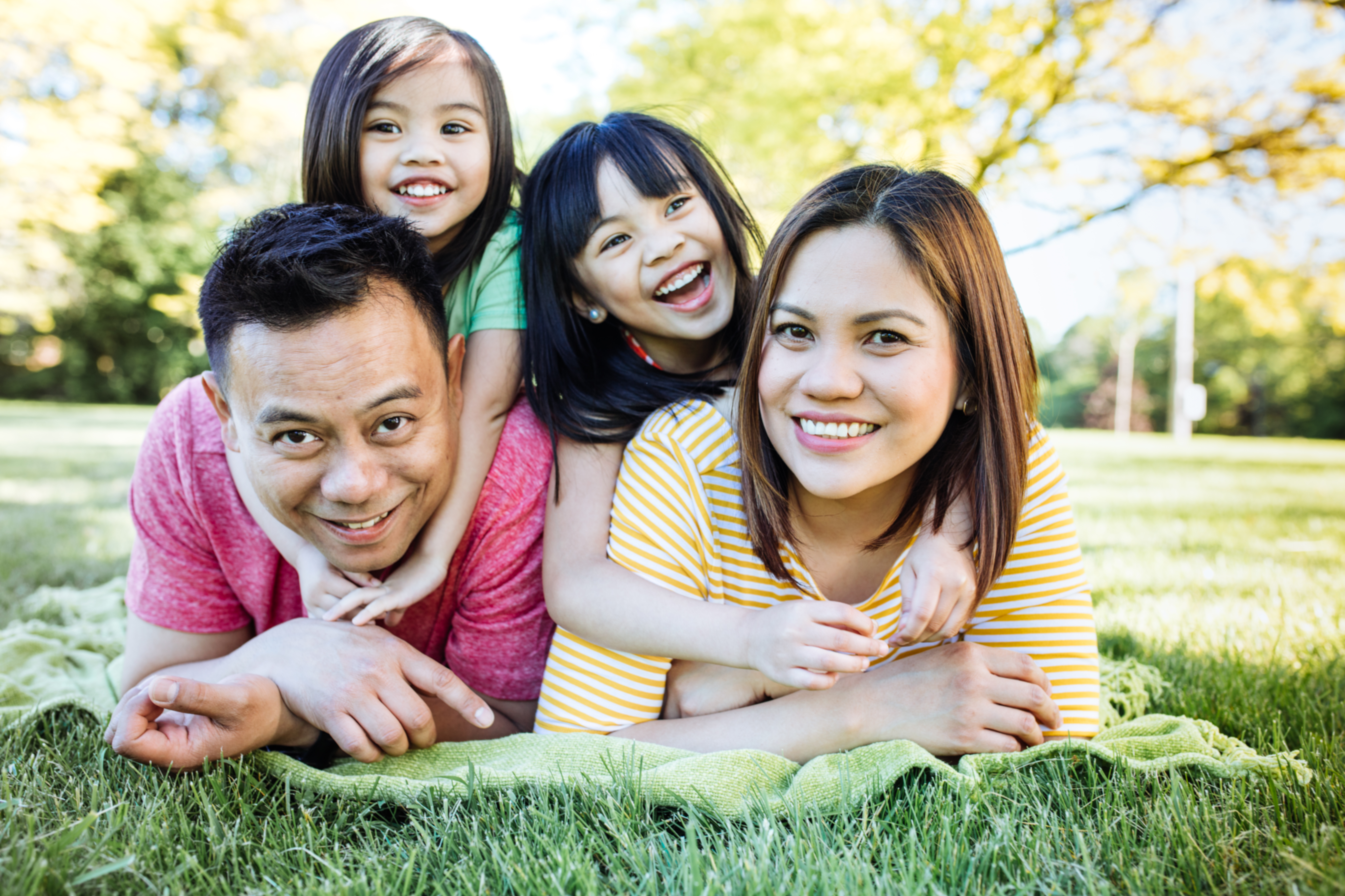 family on lawn