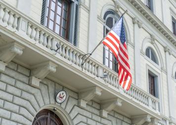 American Flag hanging in a consulate building