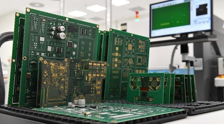 imagen de semiconductores y una pantalla de computadora en segundo plano