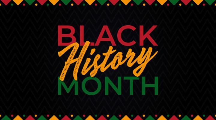 Diseño colorido con las palabras "Black History Month"