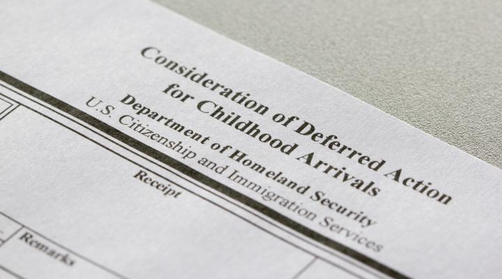 Closeup of USCIS Form I-821D, Consideration of Deferred Action for Childhood Arrivals.